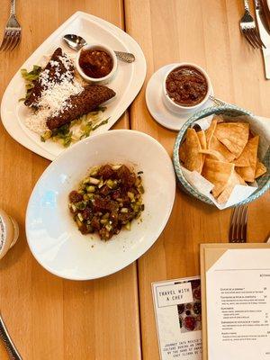 Gluten-free Empanadas, Ahi Tuna Ceviche, Chips and Salsa