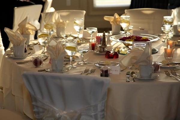 Table setting for wedding reception.