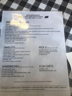 Breakfast menu