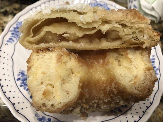 Apple turnovers and crumb donuts halves to see what the inside looks like