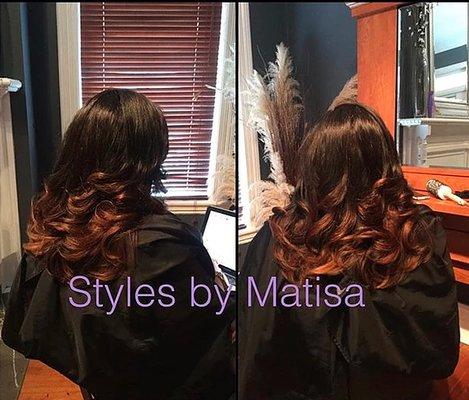 Full Sew-In with Custom painted Balayge with curls