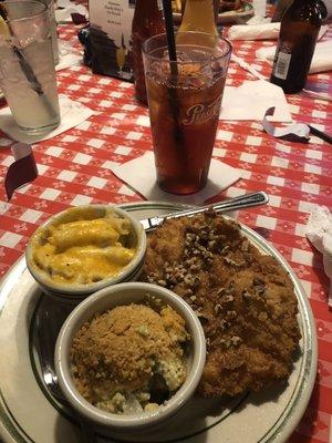 Honey Pecan Fried Chicken, Broccoli Casserole, and Mac and Cheese