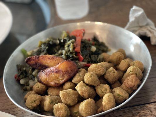 Fried Okra and Callaloo