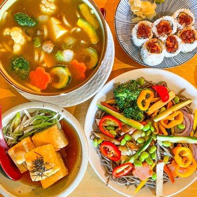 Agedashi Tofu, Soba Salad, Spicy Eggplant Roll, Vege - Tofu Curry w/ udon