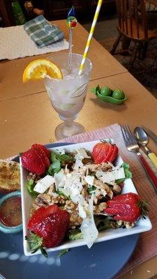 Strawberry Chicken salad with my choice of berry dressing and a sparkling lemonade. Summer by the mouth full!