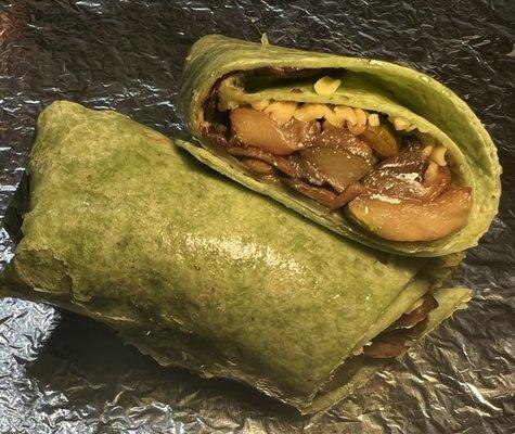 Mix of vegetables including zucchini, sweet peppers, onions and mushrooms marinated and sauteed in a balsamic glaze served in a wrap.