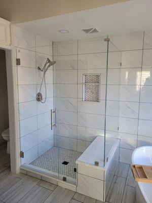 3 panel frameless shower door