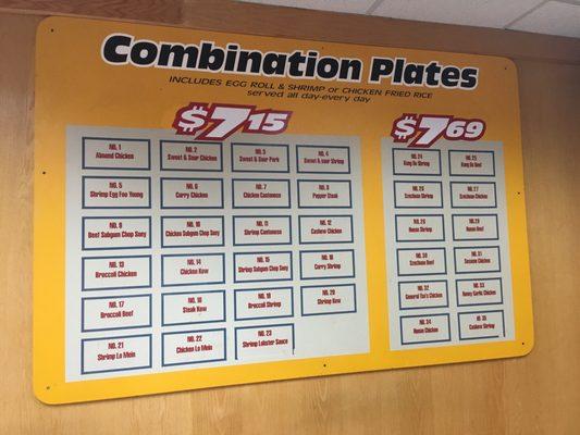 Combination plates menu on wall