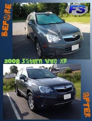 A Before/After of the damage and repair of a 2008 Saturn Vue XR.