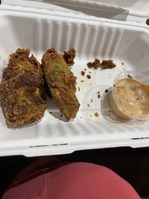 Fried avocado side-- too much oil, refried and inedible