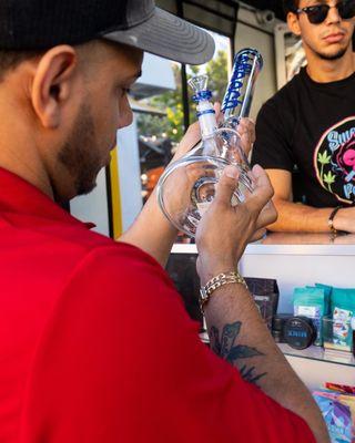 Customer looking at water pipe.