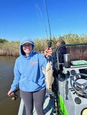 Family Time!  Riley with her 1st fish!