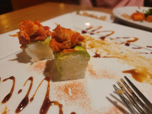 Volcano Roll -a  whole lump of rice tops with "lobster salad"