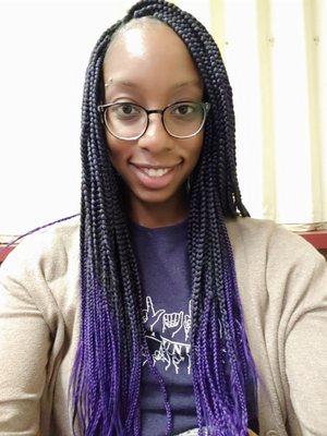 Purple ombre medium-sized box braids.