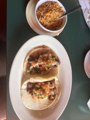 Steak tacos with side of rice