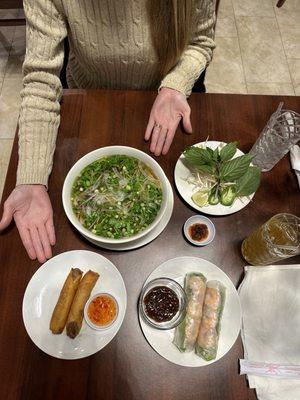 Brisket Pho, Eggs Rolls, and Spring Rolls