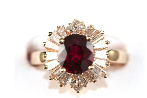 SOLD  natural African ruby/diamond ballerina ring