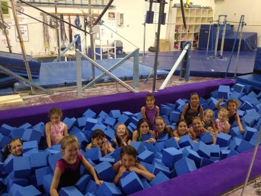 Having fun in the foam pit.