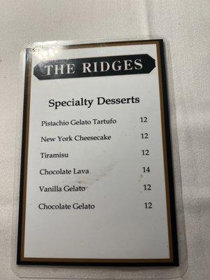 Dessert menu