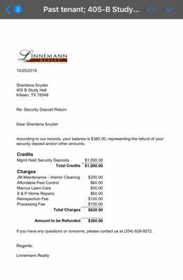 Linnemann Realty Security Deposit Refund