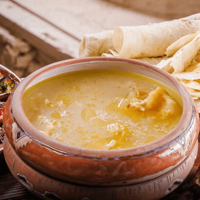 Armenian Khash - Winter Armenian Traditional Season Soup: Bovine Shanks Broth Served with Lavash & Garlic