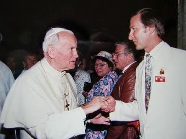 John with Pope John Paul II, now Saint John Paul. Filming the past Pope John Paul II 13 times in Private audiences...