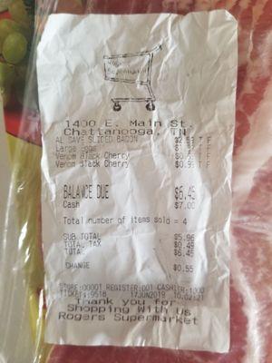 Receipt that shows said expired bacon as of 061219 was bought on 061719