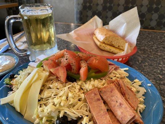 Their amazing Chef Salad and ice cold mug of Bud Light!