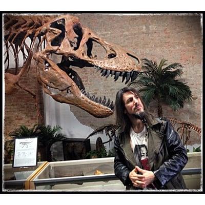 There are rock stars and dinosaurs in Hell  Creek Music & More!!! Bumblefoot with the 38 foot t-rex in the store.