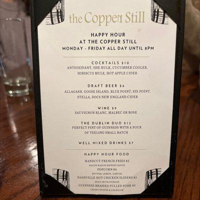 happy hour menu