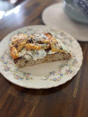 Weekly focaccia (butternut squash, roasted garlic, spring onion, mozzarella).