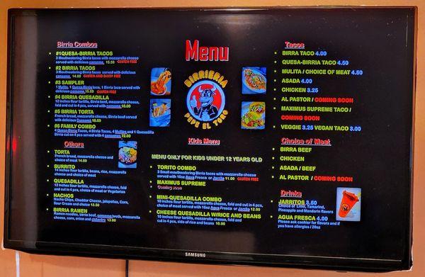 Menu at the main counter (6/8/24)