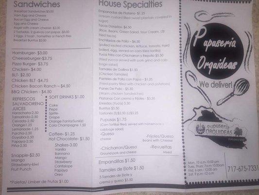 Menu Photos from FB page