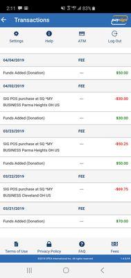 The green is their paying me the red is my withdrawal from my payment card