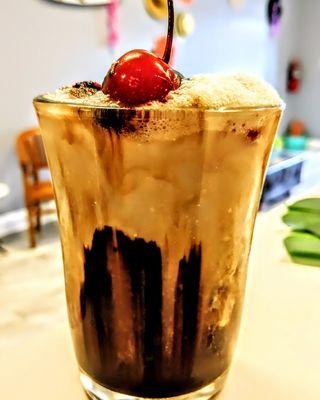 Dark chocolate almond and cherry iced coffee