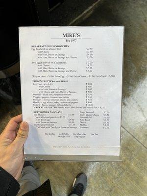 Breakfast menu