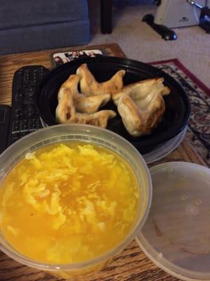 Egg drop soup and fried dumpling