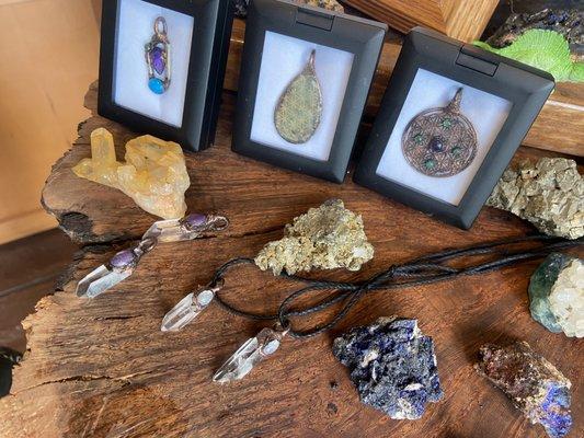 Minerals and electroform pendants