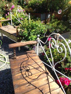 Yard art and benches.