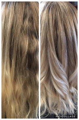 Before and after. She wanted platinum blonde. Color by Loree