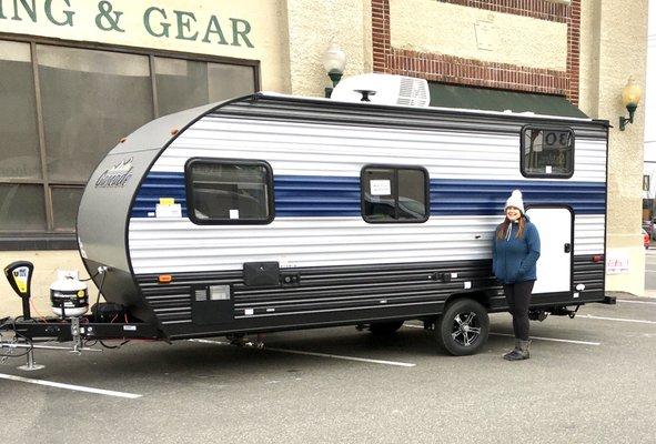 Me and my AWESOME new 2021 Forest River Cascade Travel Trailer! Now I can safely travel for work during the pandemic!