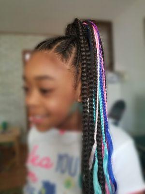 Kids' Cornrow into Braided High Ponytail