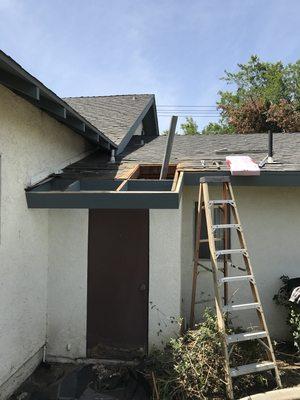 Before picture of dry rotted eave repair