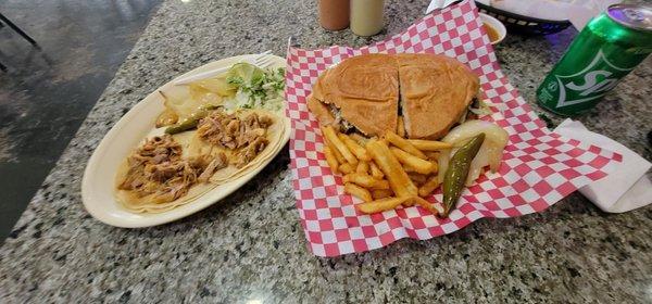 Torta Fajitas and carnitas tacos.