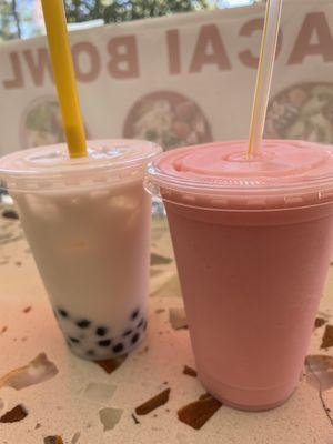 Almond milk tea and pomegranate tea