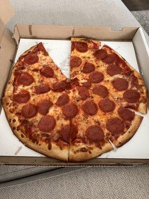 Thin crust pepperoni pizza