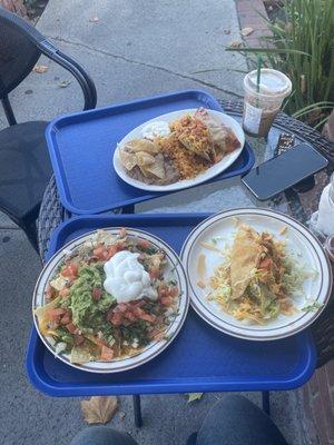 Top: Dos Combo Plate, bottom left: nachos, right: Potato Taco