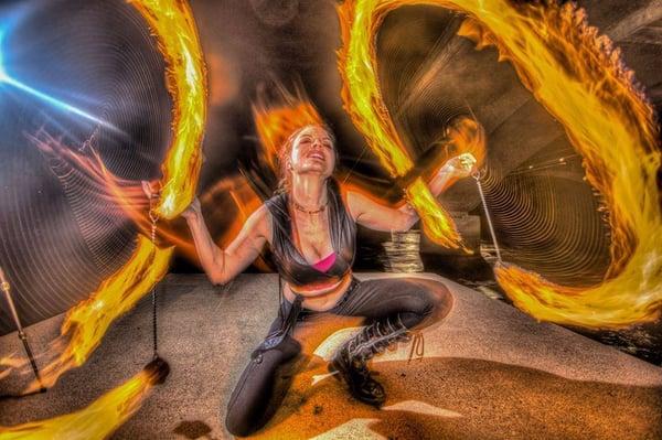 Fire Dancer Desert Flower performing for Redding Fire Festival photographer J-Rob Studios.