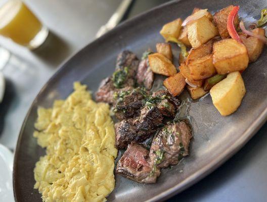 Steak, eggs and potatoes