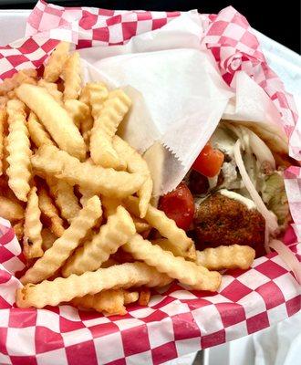 French fries & falafel wrap